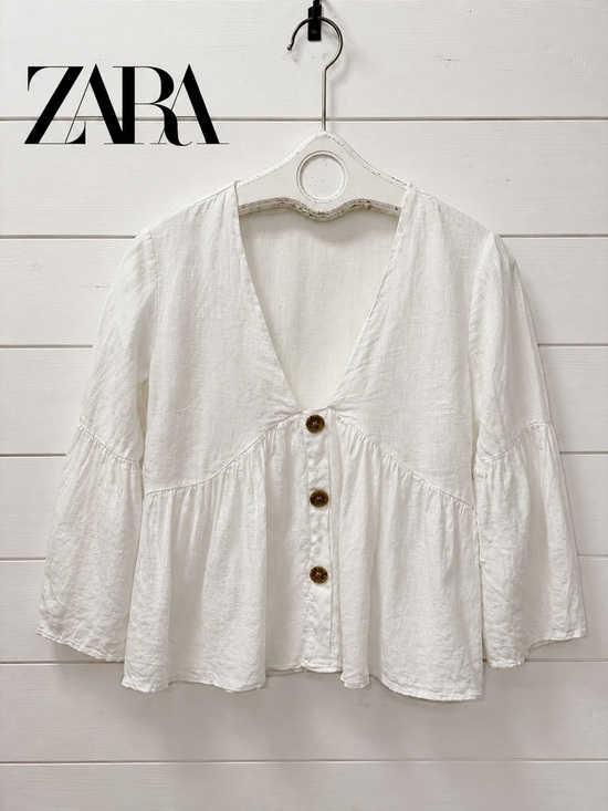 Zara Tops - ZARA White Linen Blend Peplum Blouse – Size S